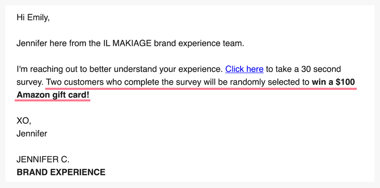 Ejemplo de descuento a cambio de feedback