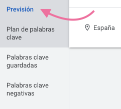 Keyword Planner forecast section menu options