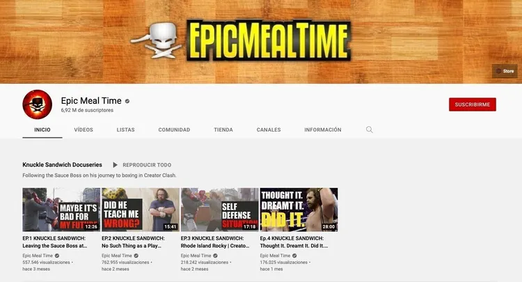 Canal YouTube Epic Meal Time comida 7M+ suscriptores contenido viral