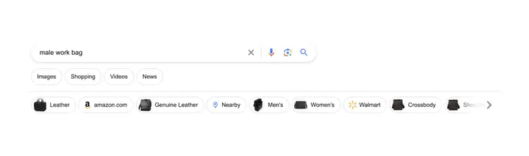 A screenshot of how the Product Filter SERP feature appears on Google for leather products.