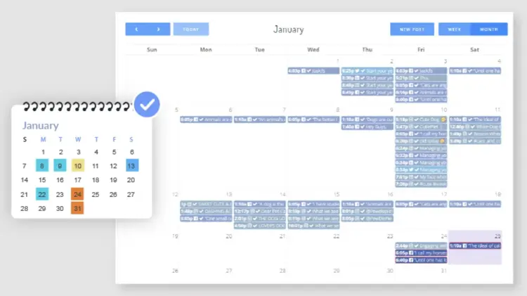 Interfaz del calendario de contenidos de SocialBu