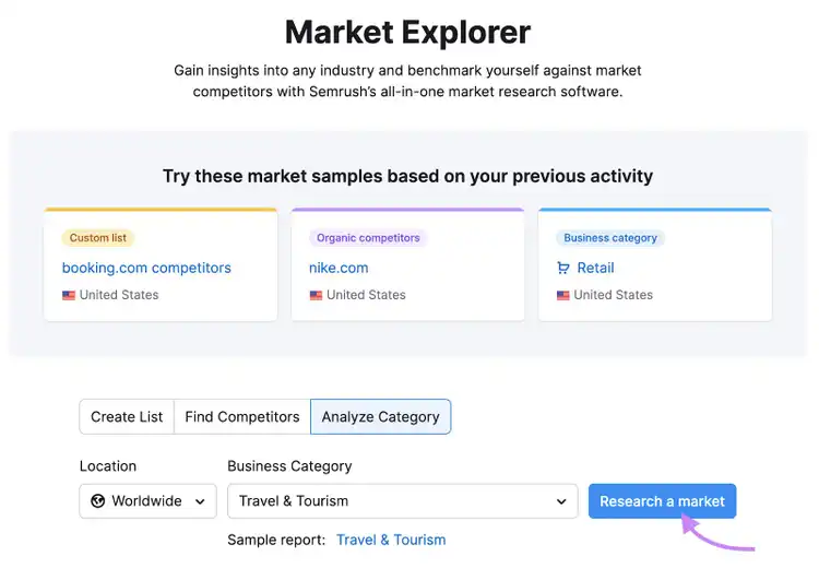 Herramienta Market Explorer de Semrush