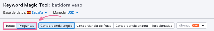 Filtrar palabras clave en forma de pregunta
