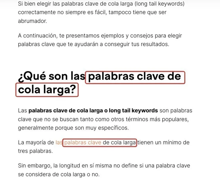 Article text explaining long tail keywords definition and characteristics