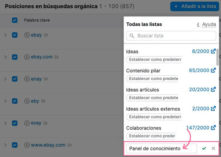 Crear una lista para la Keyword Magic Tool en Semrush