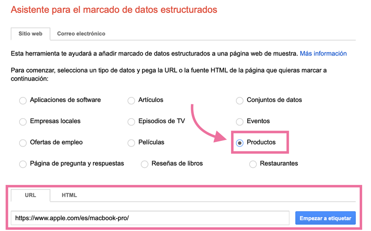 Asistente de marcado de datos estructurados