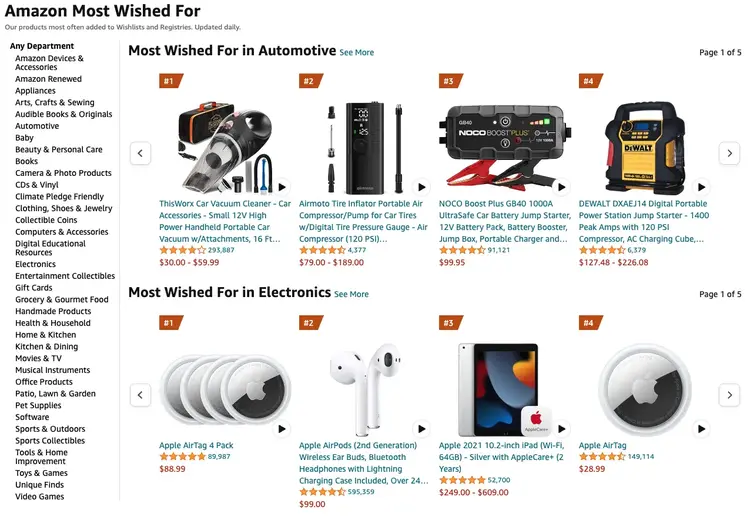 Página de los más deseados de Amazon