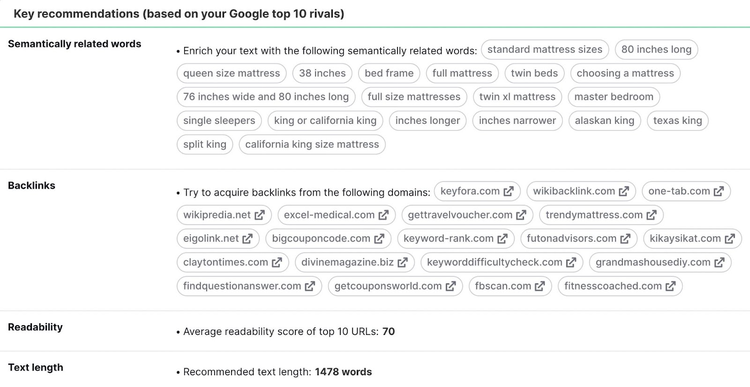 recomendaciones sobre legibilidad, longitud del texto y backlinks
