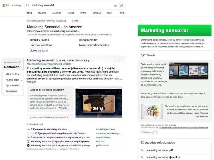 página de resultados de Bing