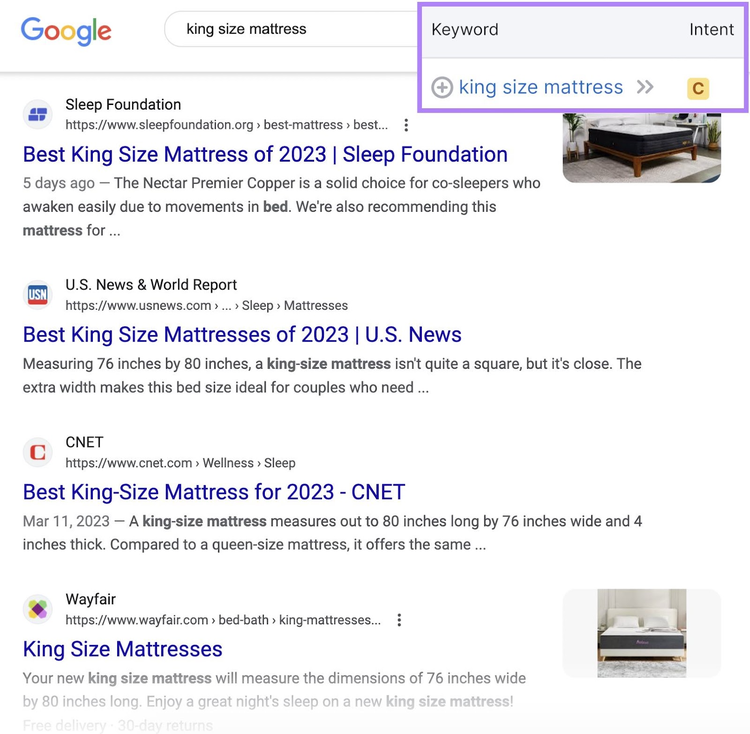 Resultados de Google para la búsqueda "colchón king size