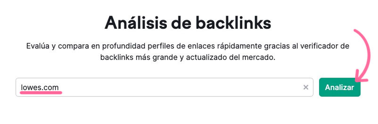 Página de backlinks para lowes.com mostrando Authority Score 95 y métricas de enlaces