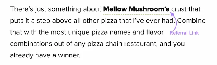 Un enlace de referencia en el blog anterior a "Mellow Mushroom".