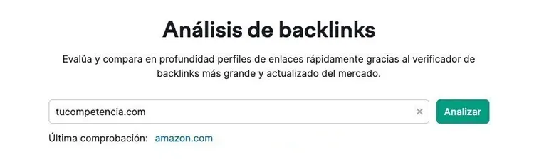Semrush Análisis de backlinks con barra de búsqueda para tucompetidor.com