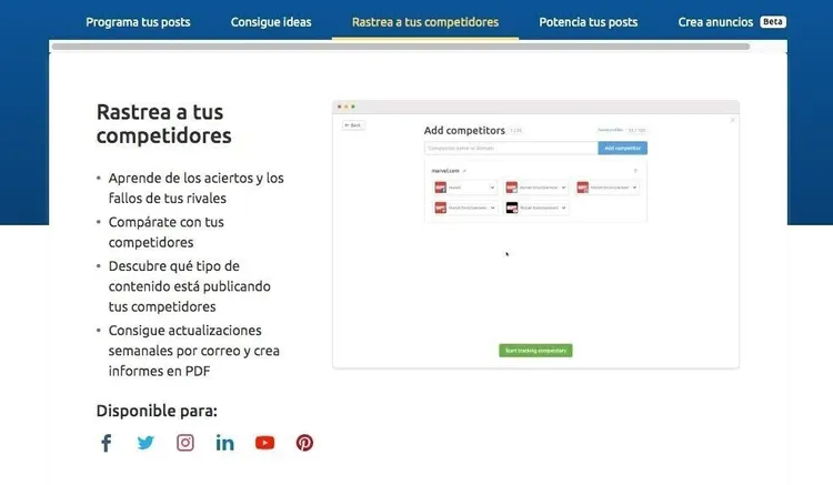 Plantilla para rastrear contenido y estrategia redes competidores