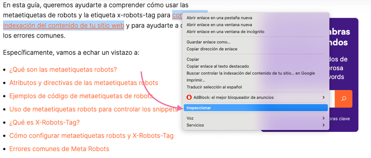 Inspeccionar página para ver los tipos de atributos