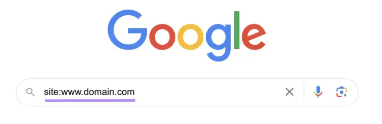 "site:www.domain.com" introducido en la barra de búsqueda de Google