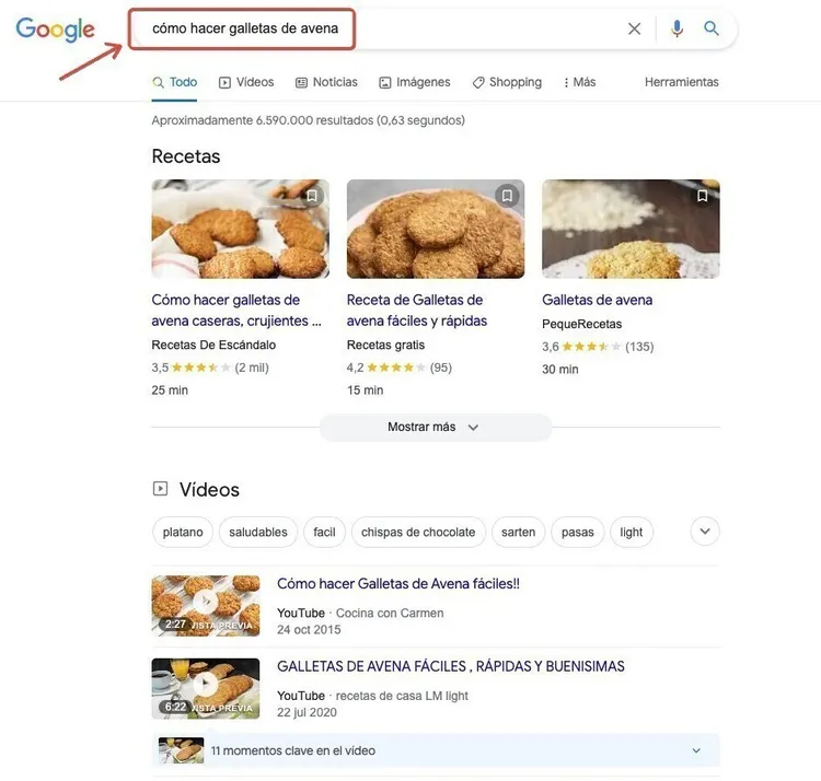Google: resultados para cómo hacer galletas de avena con recetas e imágenes