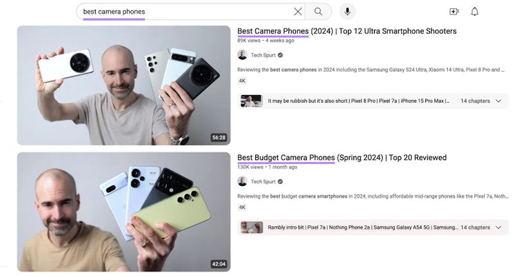 Títulos de vídeos de YouTube optimizados para el término "mejores teléfonos con cámara".
