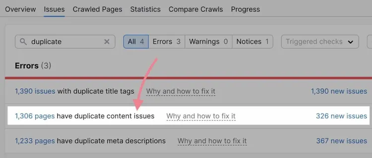 Detecta problemas de contenido duplicado