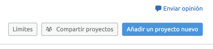Botones para gestionar proyectos, comparar y añadir nuevo proyecto
