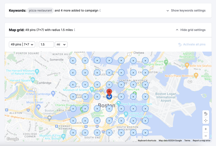 configuración de campaña con cuadrícula de mapa