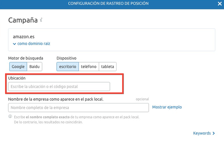 Configuración rastreo posición con dominio y ubicación
