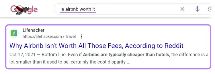 Artículo de Airbnb en la SERP de Google para la consulta "¿merece la pena Airbnb?"