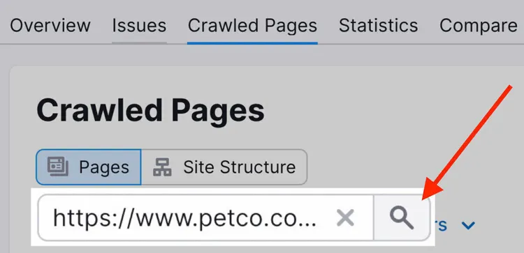introduciendo la nueva URL en el campo "Filtrar por URL de página".