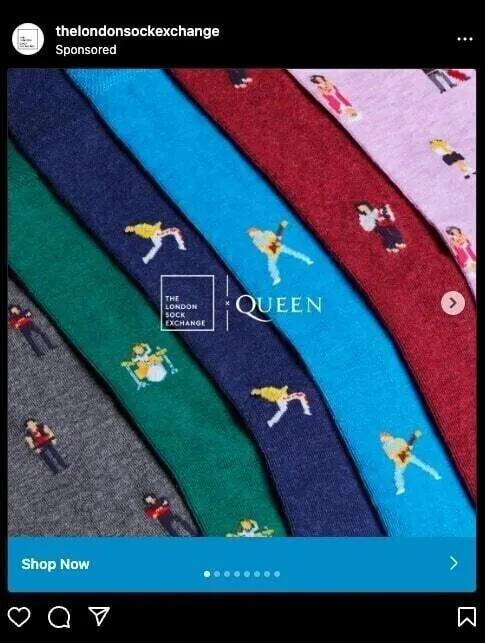 un ejemplo de anuncio en Instagram de The London Sock Exchange