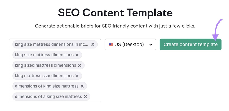 Plantilla de contenido SEO de Semrush