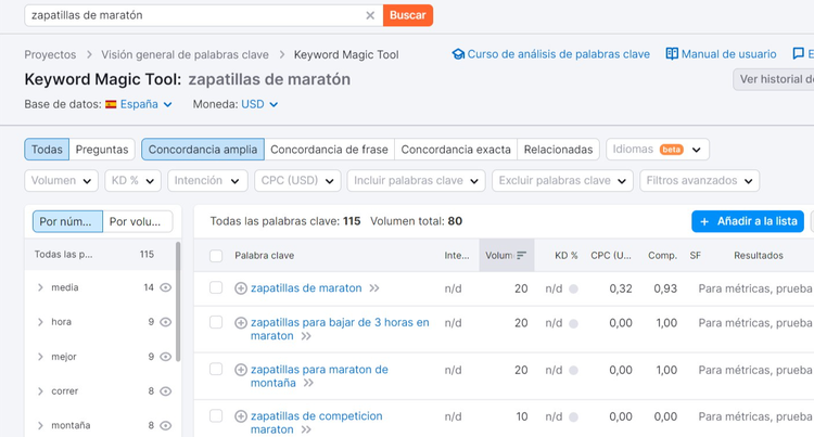 Herramienta Keyword Magic Tool