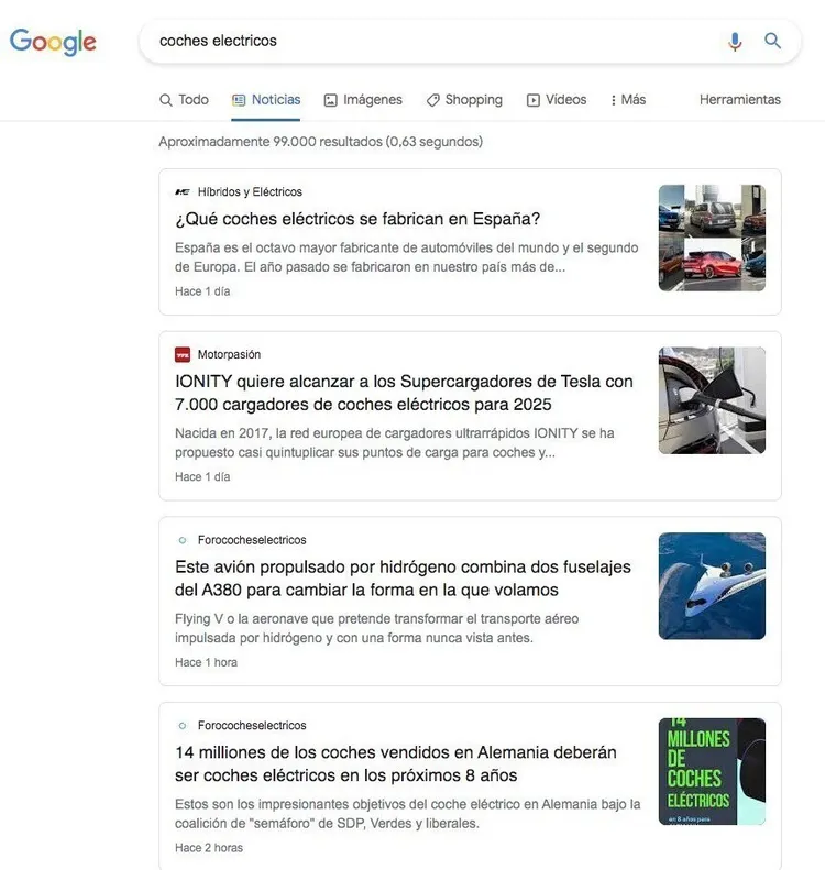 Resultados búsqueda Google para coches eléctricos en español