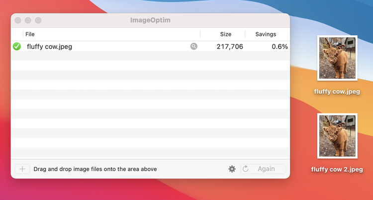 ImageOptim herramienta comprimiendo archivo de imagen jpeg