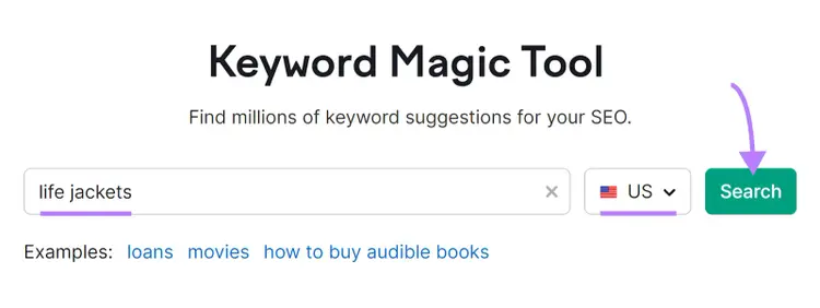 "vestido con bolsillos" introducido en la barra de búsqueda de Keyword Magic Tool