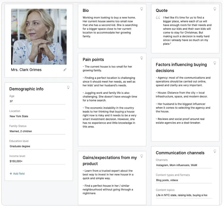 un ejemplo de buyer persona construido en la herramienta Semrush Persona