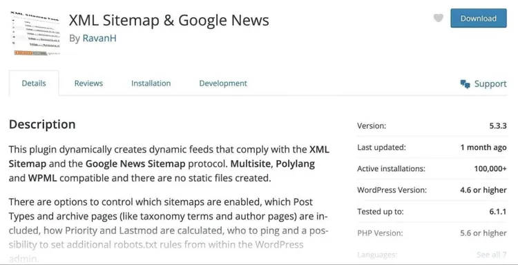 Información del plugin XML Sitemap y Google News