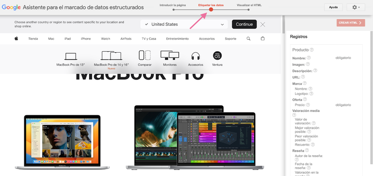 Asistente de marcado de datos estructurados con url extraída