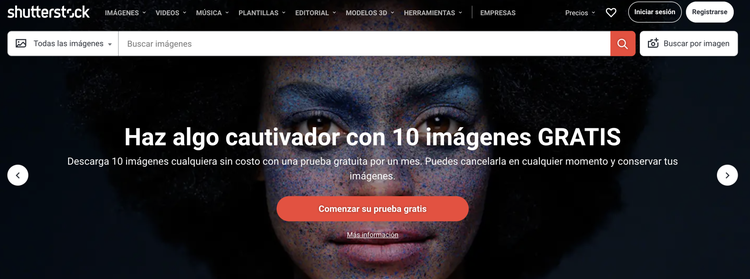 Shutterstock página promocional para descarga de imágenes gratis