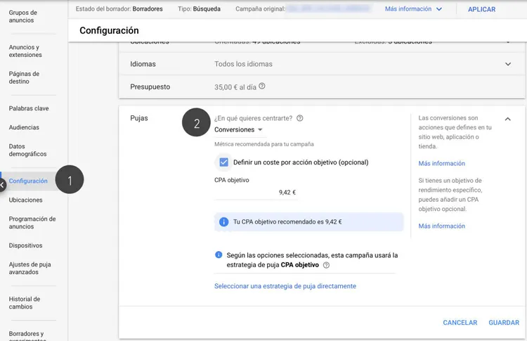 Aplicar Smart Bidding a una campaña en Google Ads