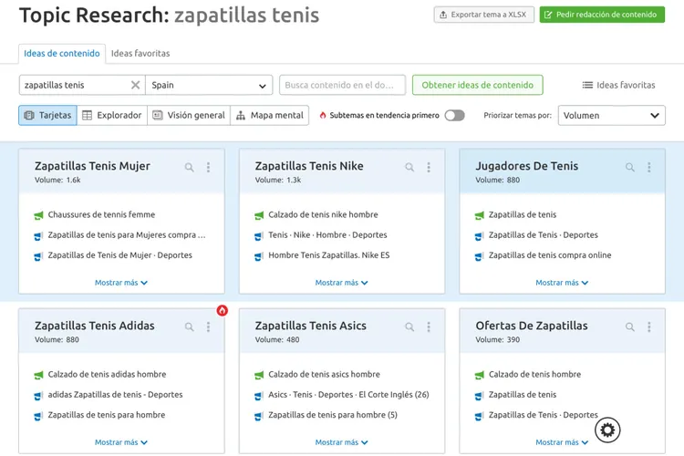 Temas y preguntas sobre zapatillas de tenis organizadas volumen