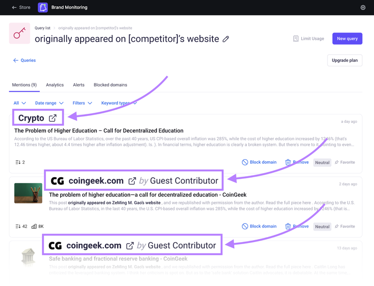 Resultados en la herramienta Brand Monitoring