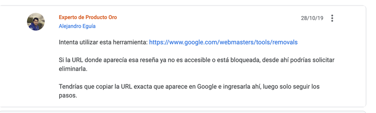 Respuesta de experto sobre herramientas para remover URLs de búsqueda