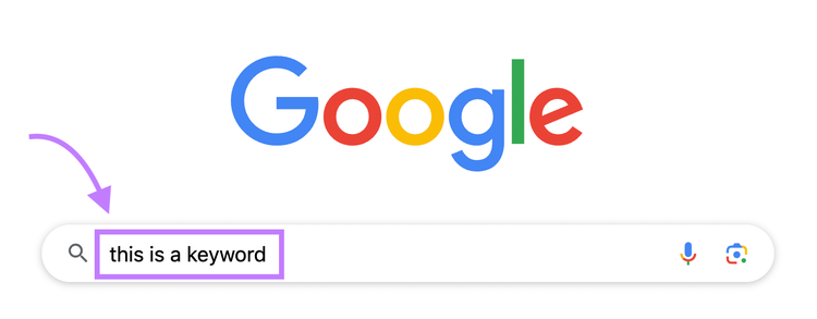 "esta es una palabra clave" introducida en la barra de búsqueda de Google