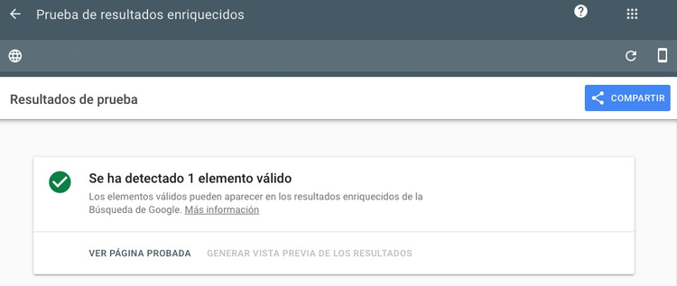 Resultados de prueba de Rich Snippets de Google