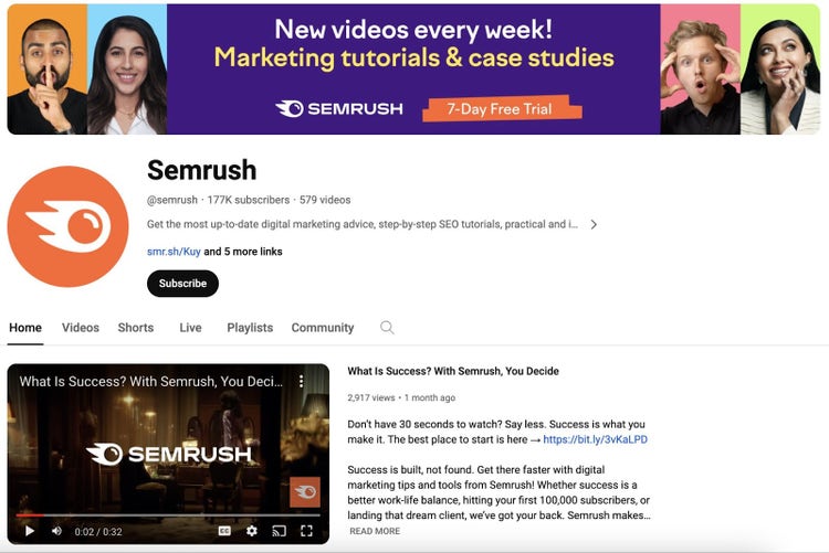 Canal YouTube de Semrush