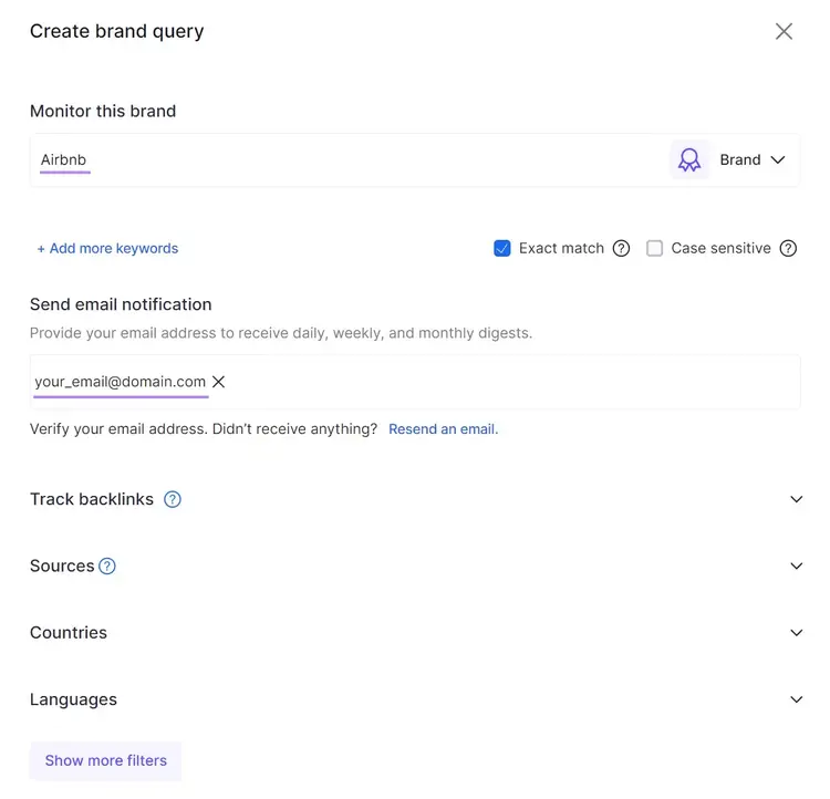 Crear una consulta de marca en la app Brand Monitoring