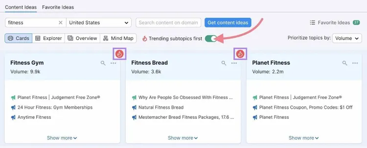 Activar la primera opción de subtemas de tendencias