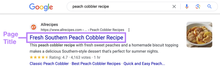 Un ejemplo de título de página en Google SERP