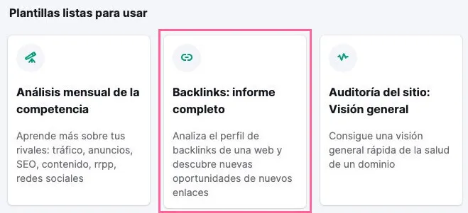 Plantilla para crear un informe de backlinks.