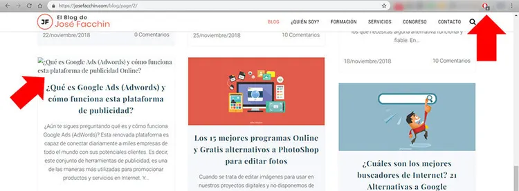 Que es un Adblock: Ejemplo bloqueo en blog de José Facchin